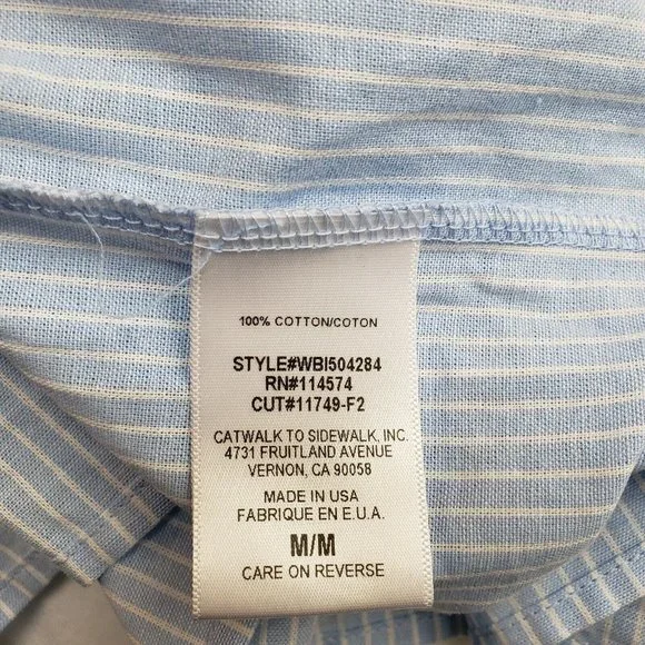 Pleione Womens Ruffle Hem Top Sz Medium Blue White Striped 3/4 Sleeve Cotton - Picture 6 of 6